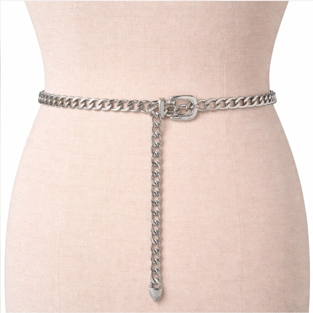 Designer Inspired vintage silver chain belt with buckle One size fits most